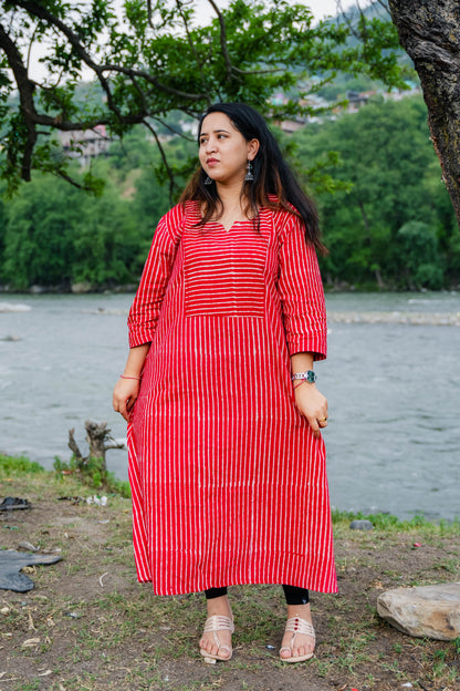 Arvi Sanganeri Printed A-Line Cotton Kurta