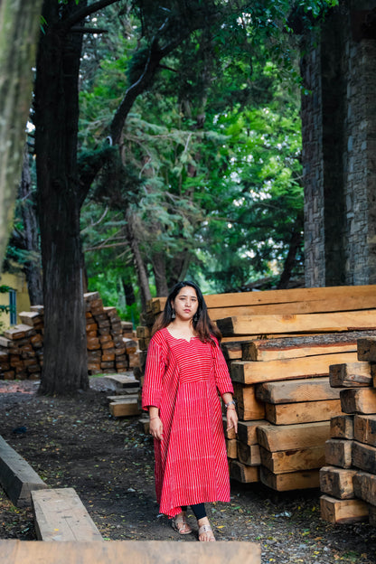 Arvi Sanganeri Printed A-Line Cotton Kurta