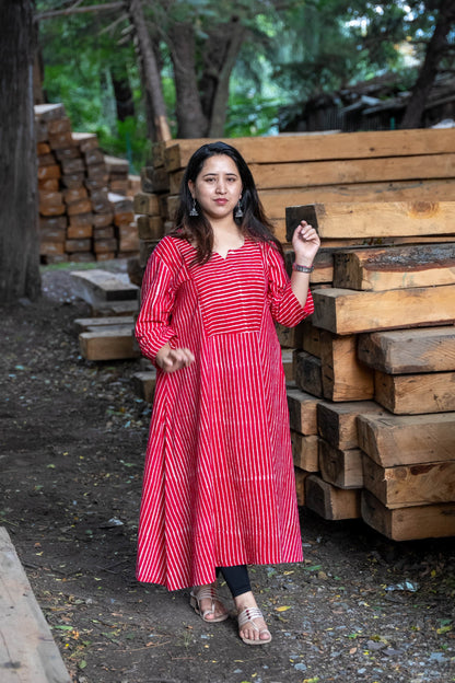 Arvi Sanganeri Printed A-Line Cotton Kurta