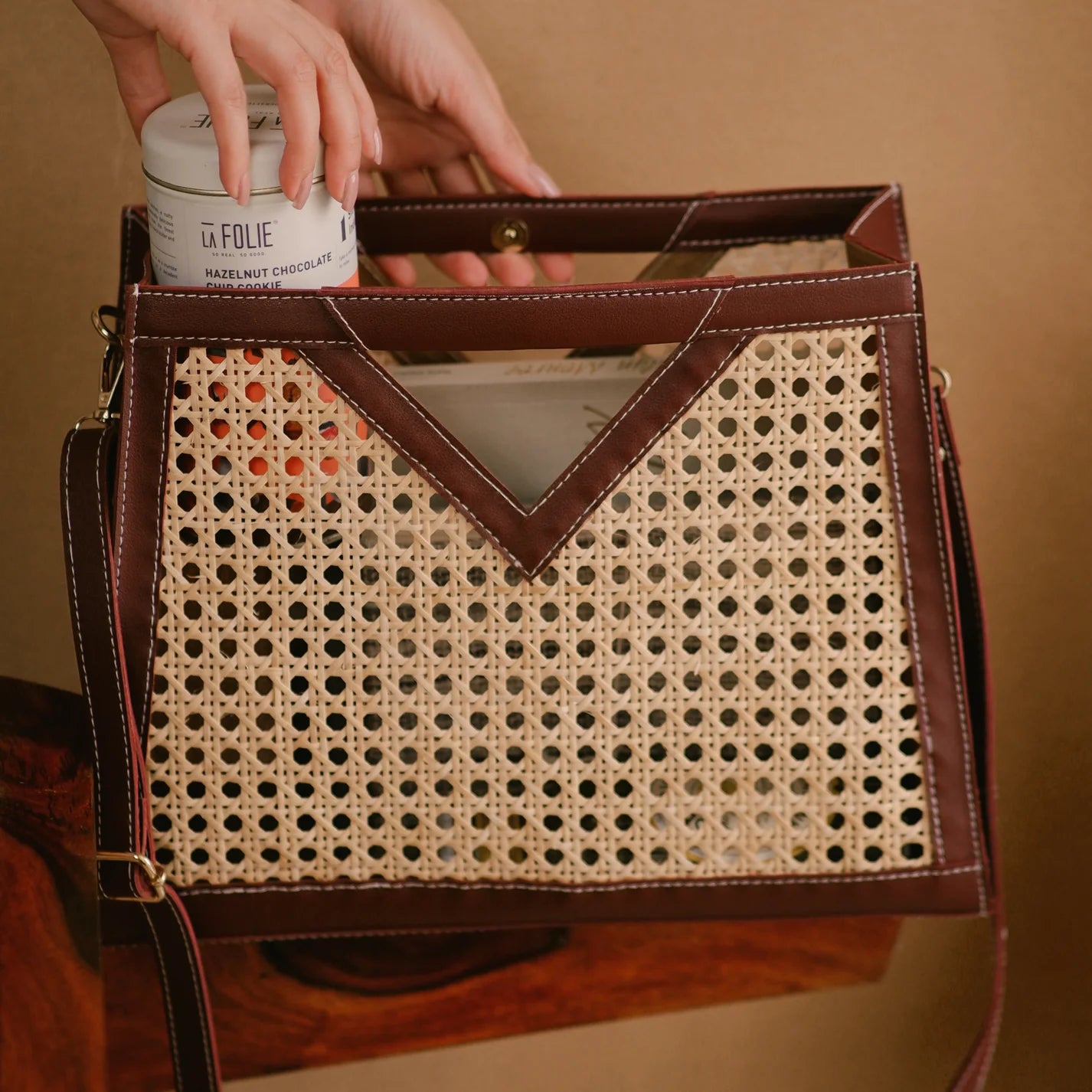 Rattan Weave Tan Sling/ Tote