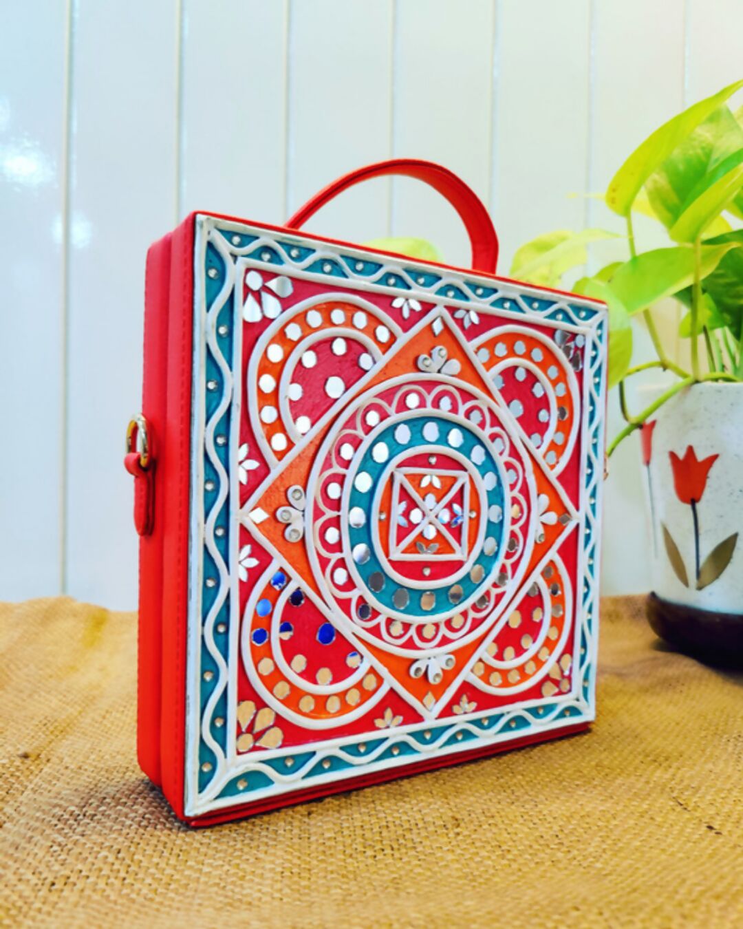 Colourful Geometric Lippan Art Handcrafted Box Bag