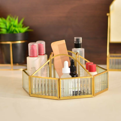 Fluted Glass Hexagonal Organizer | Make-up Organiser| Toiletry Organiser