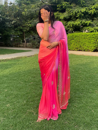 Rani Ombre Shades of Pink Chiffon Saree