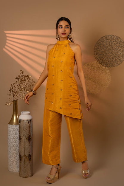 Mustard Yellow Hand-embroidered Tilt Fit Co-Ord Set