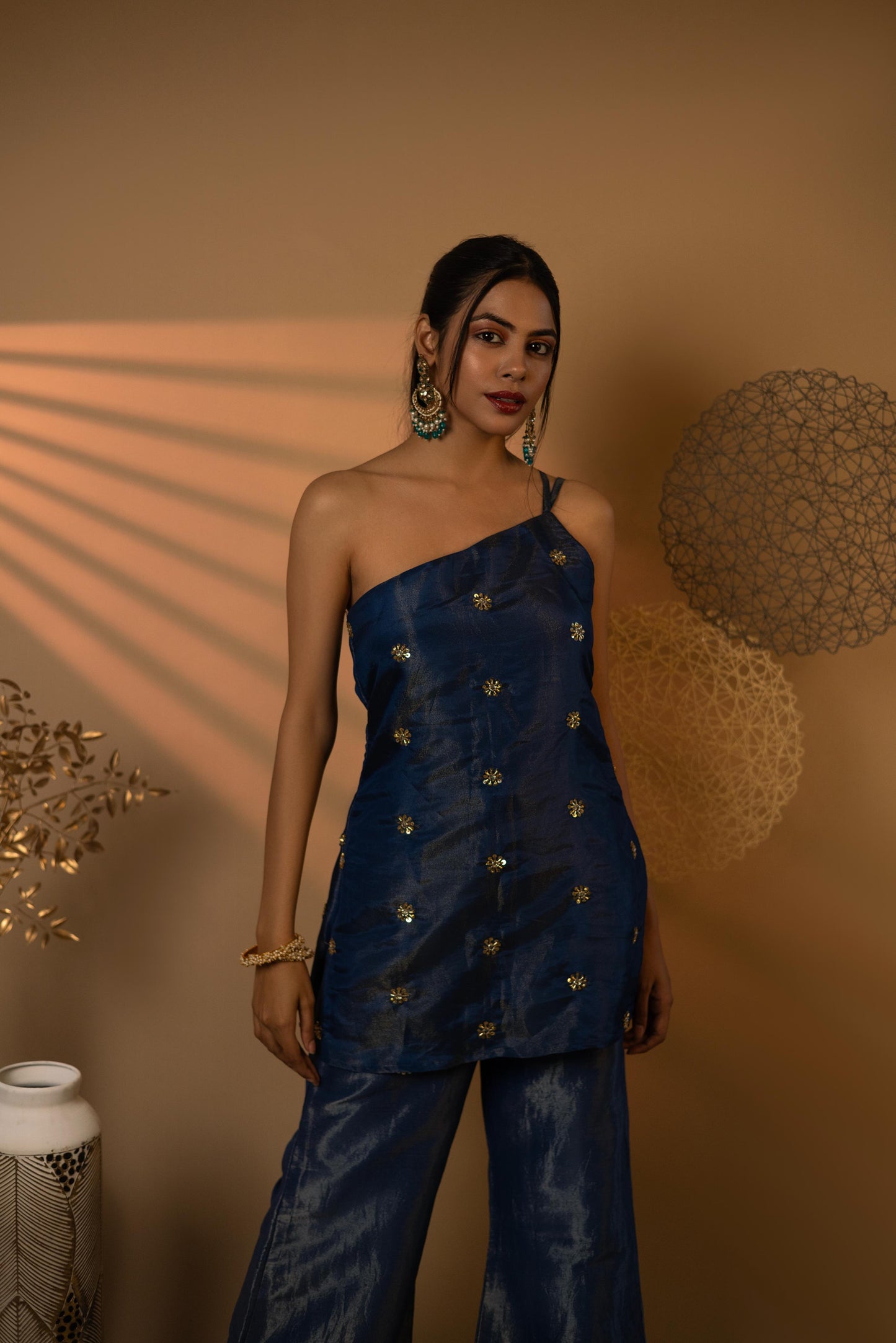 Blue Side Line Hand-embroidered Co-Ord Set