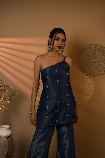 Blue Side Line Hand-embroidered Co-Ord Set