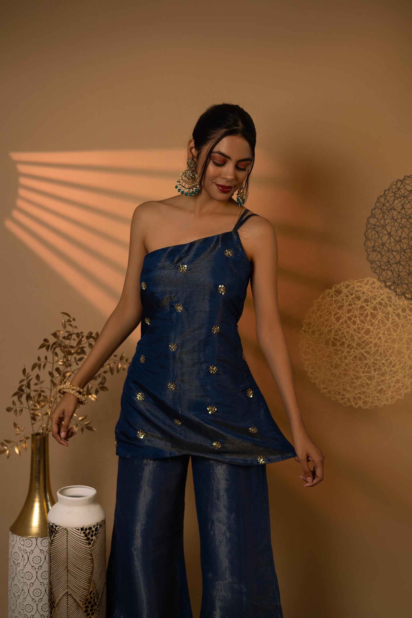 Blue Side Line Hand-embroidered Co-Ord Set