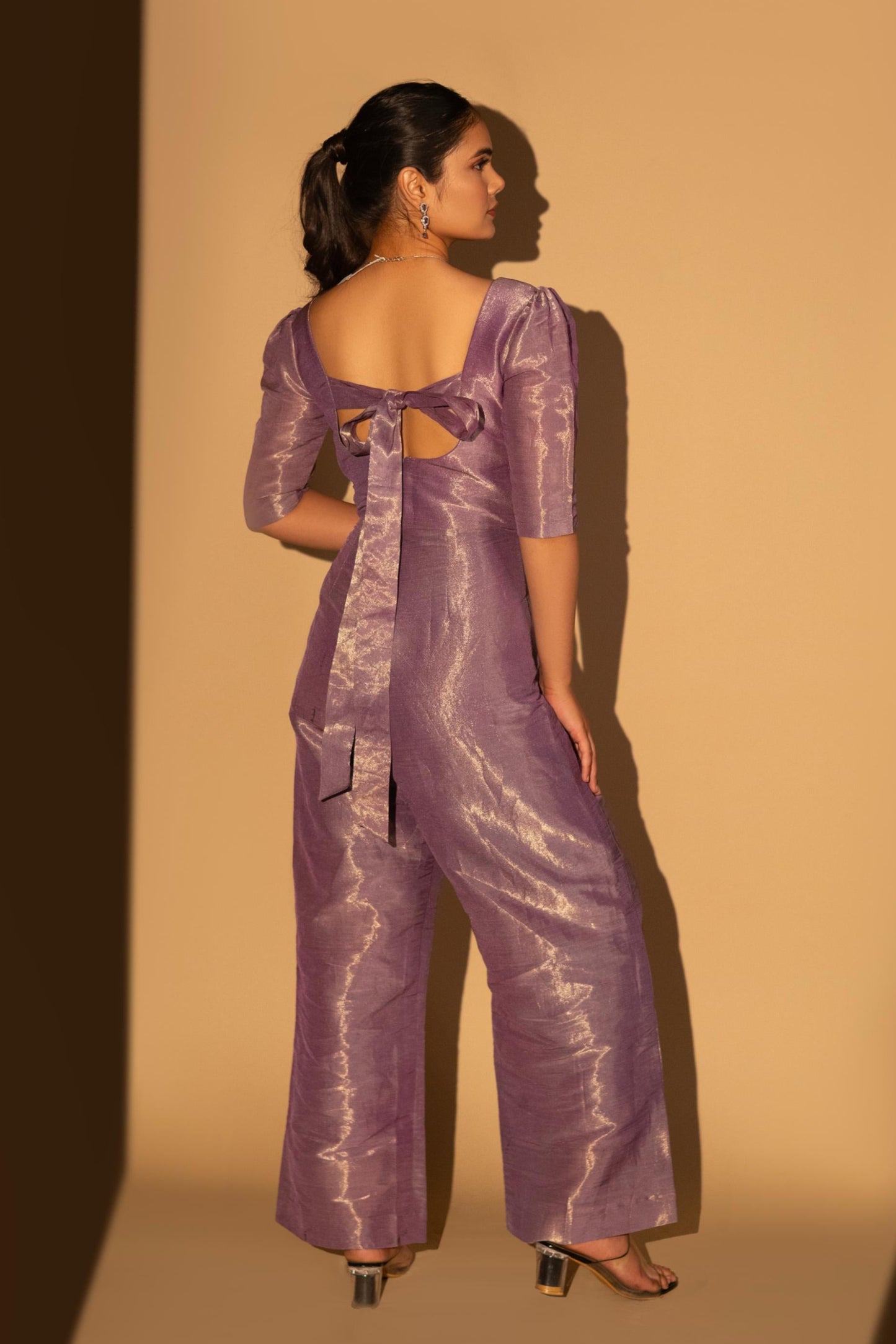 Lavender Cosmo Silk Bow-Tie Jumpsuit