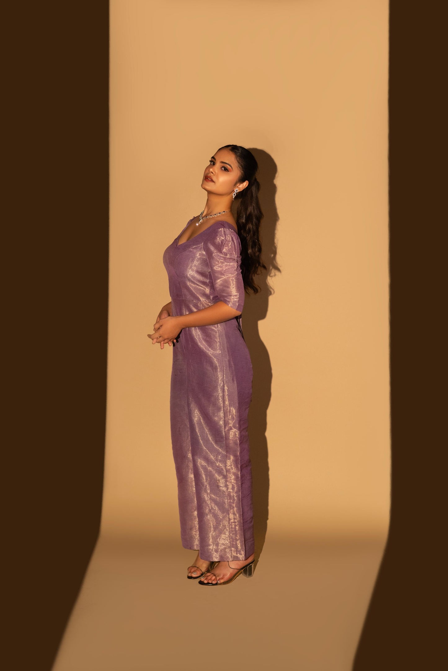 Lavender Cosmo Silk Bow-Tie Jumpsuit