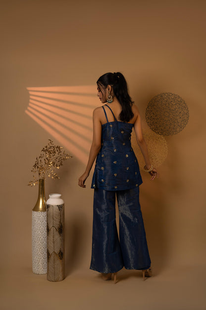 Blue Side Line Hand-embroidered Co-Ord Set