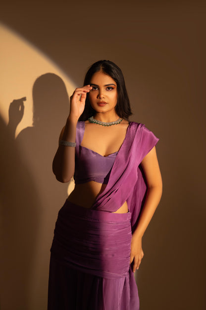 Purple Crepe Drape Saree