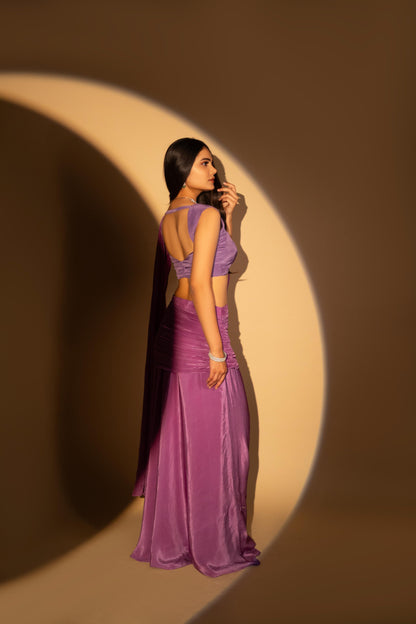 Purple Crepe Drape Saree
