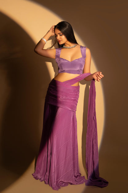 Purple Crepe Drape Saree