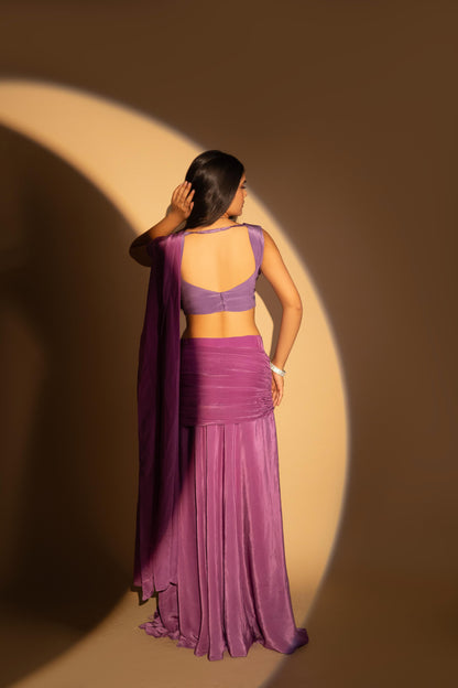 Purple Crepe Drape Saree