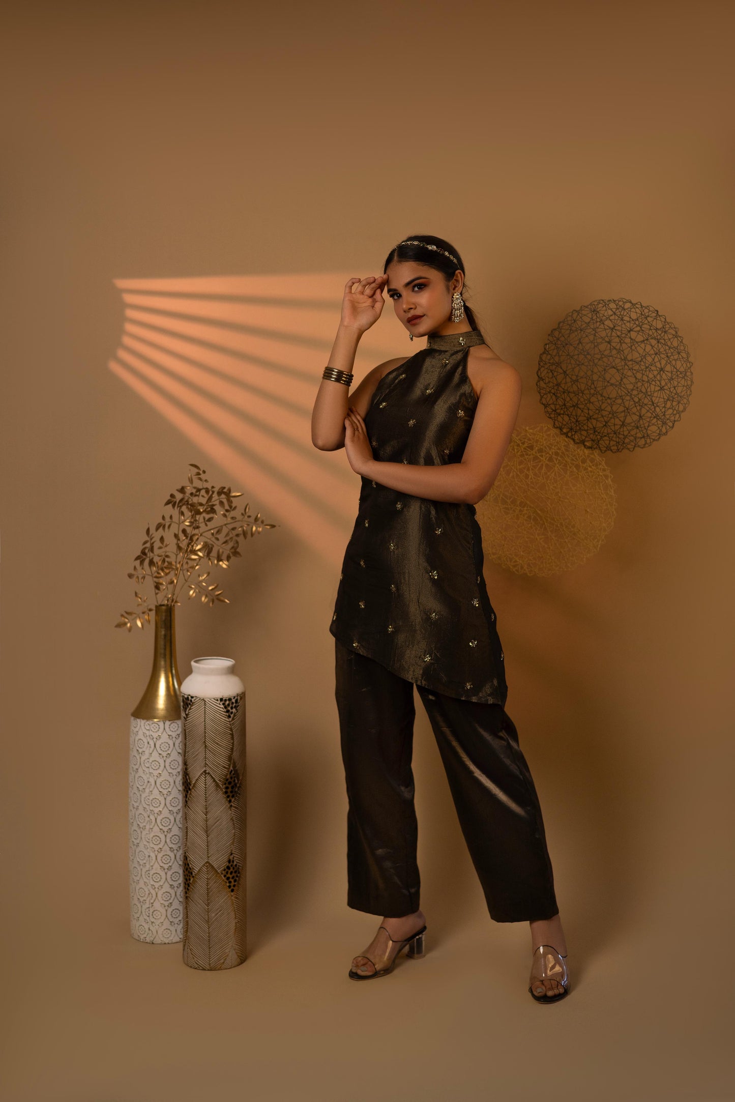 Majestic Black Hand-embroidered Tilt Fit Co-Ord Set