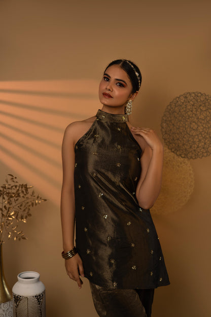 Majestic Black Hand-embroidered Tilt Fit Co-Ord Set