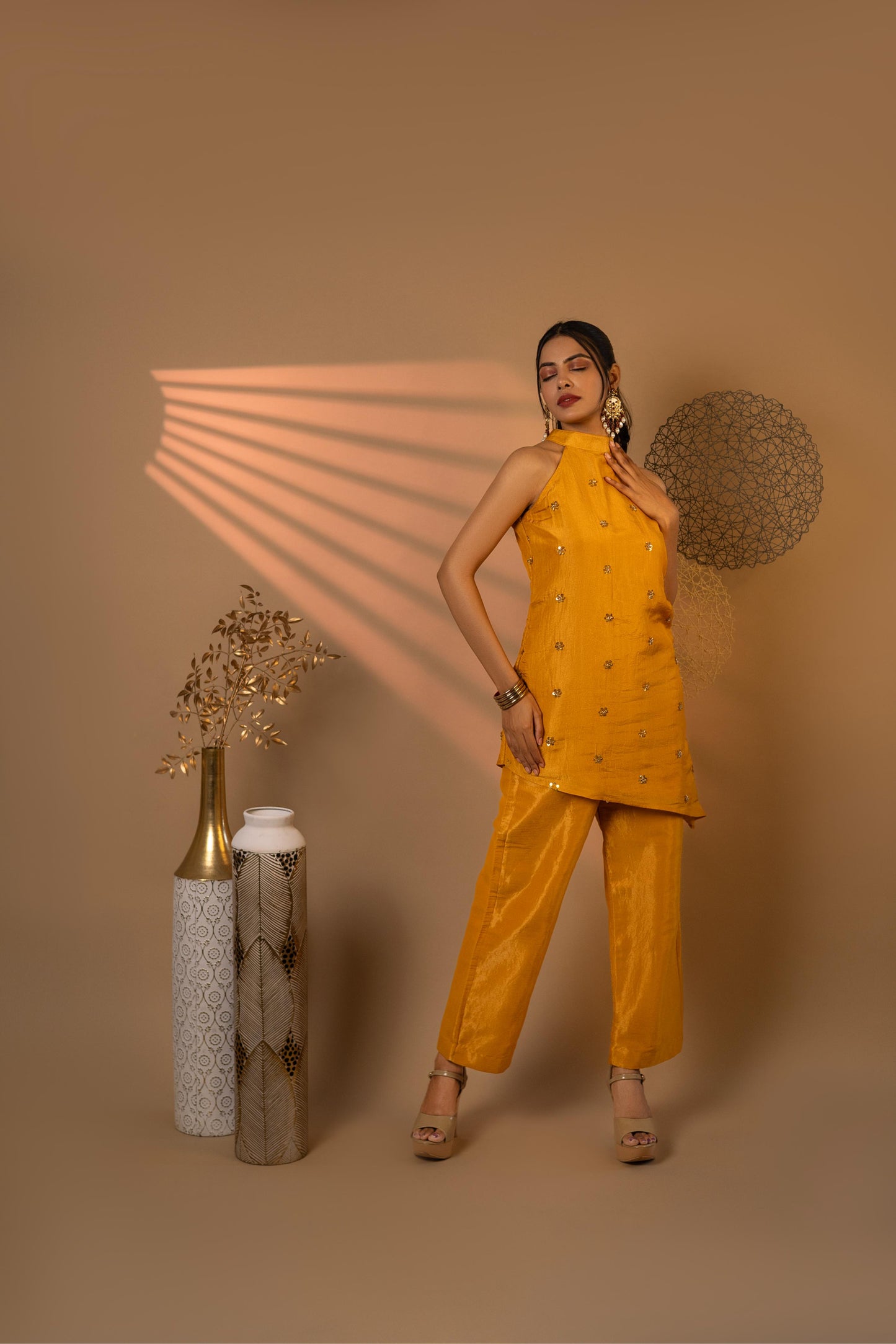 Mustard Yellow Hand-embroidered Tilt Fit Co-Ord Set
