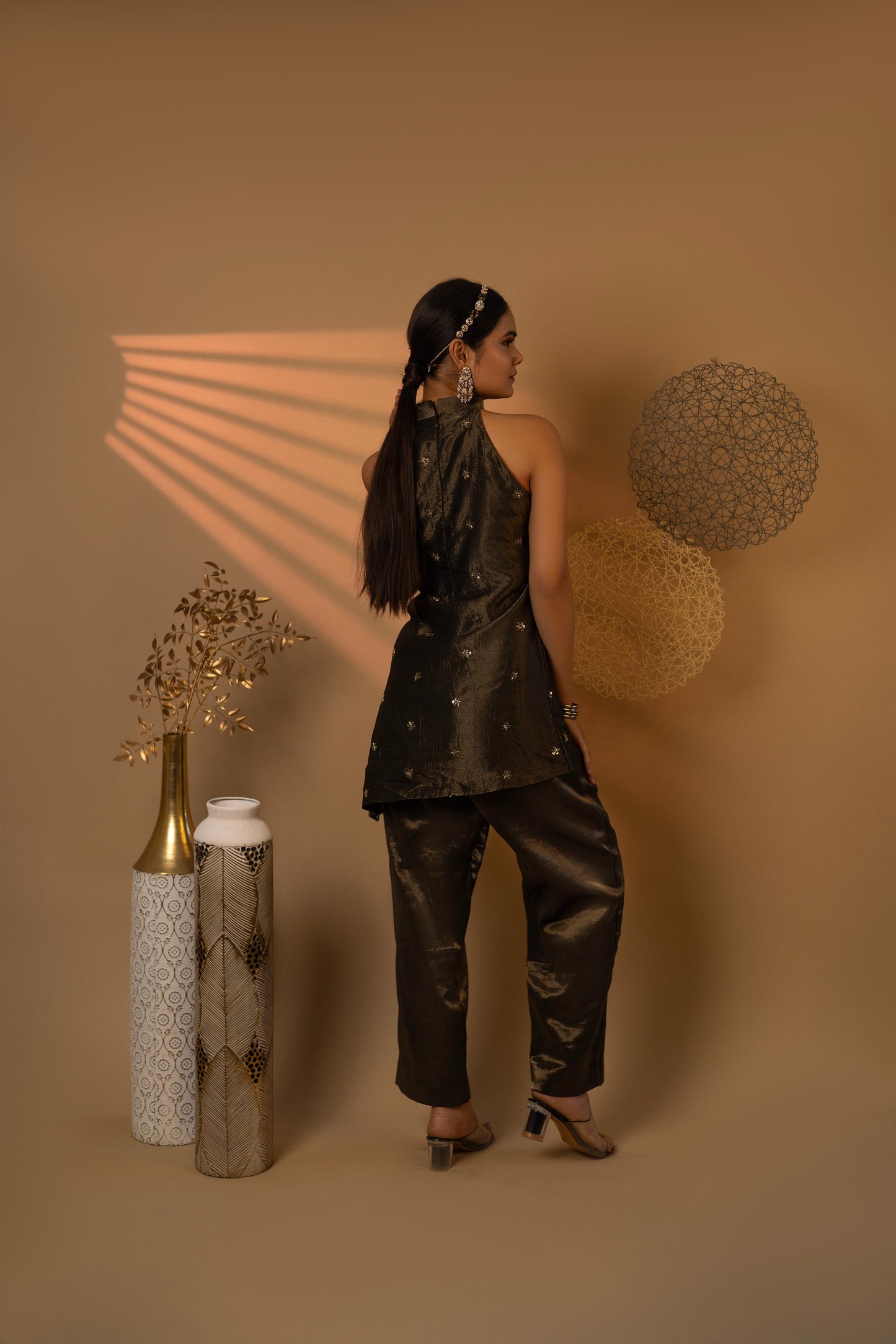 Majestic Black Hand-embroidered Tilt Fit Co-Ord Set