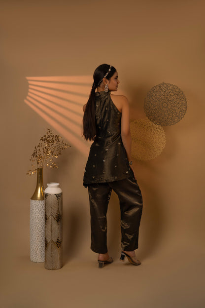 Majestic Black Hand-embroidered Tilt Fit Co-Ord Set