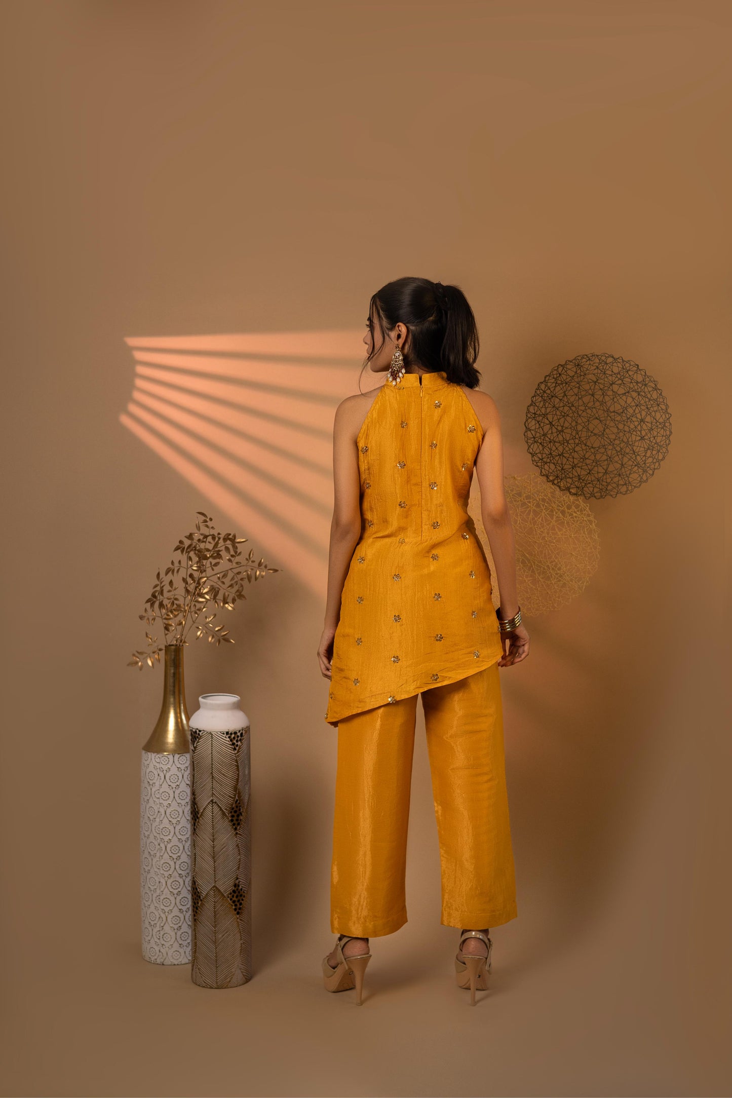 Mustard Yellow Hand-embroidered Tilt Fit Co-Ord Set