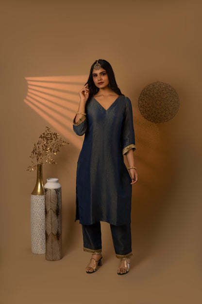 Navy Vee Fit Cosmosilk Kurta Set
