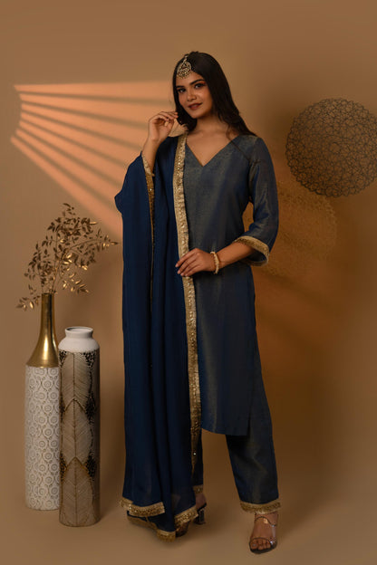 Navy Vee Fit Cosmosilk Kurta Set