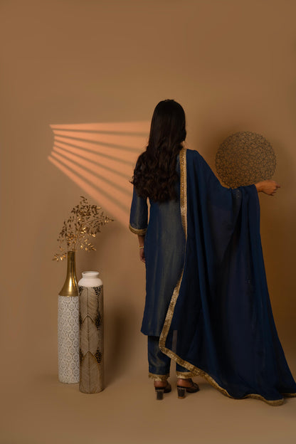 Navy Vee Fit Cosmosilk Kurta Set