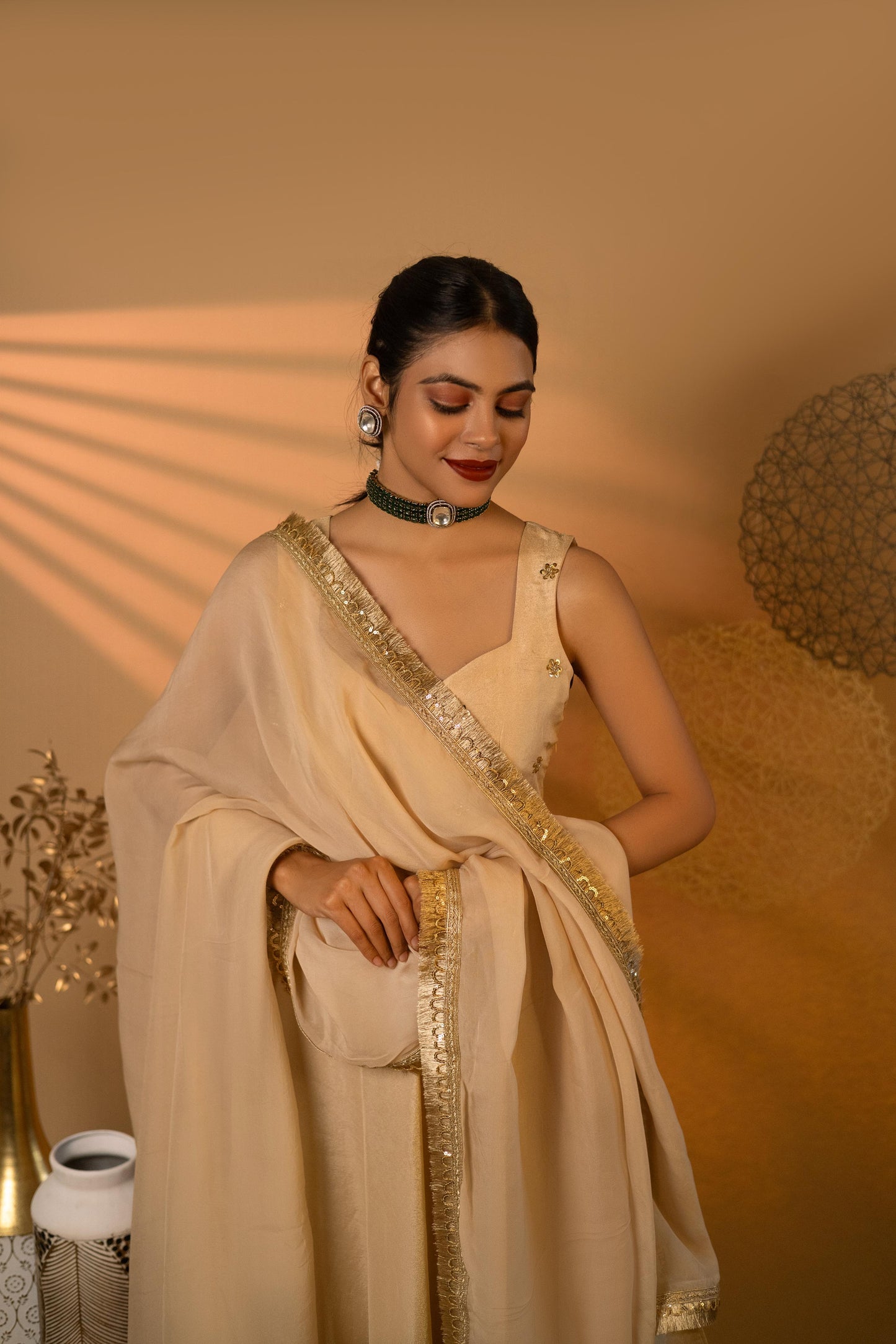 Beige Swirl Embroidered Kurta Set