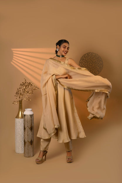 Beige Swirl Embroidered Kurta Set