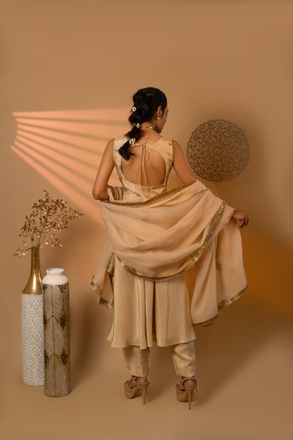 Beige Swirl Embroidered Kurta Set