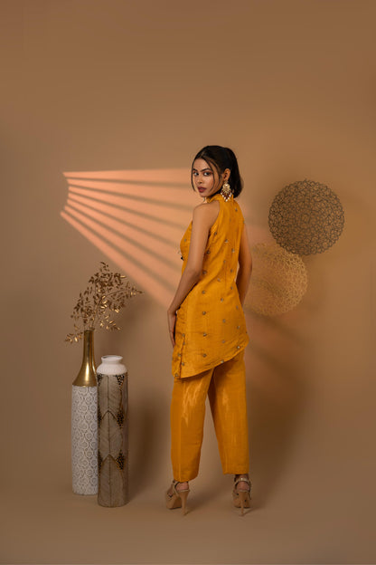 Mustard Yellow Hand-embroidered Tilt Fit Co-Ord Set