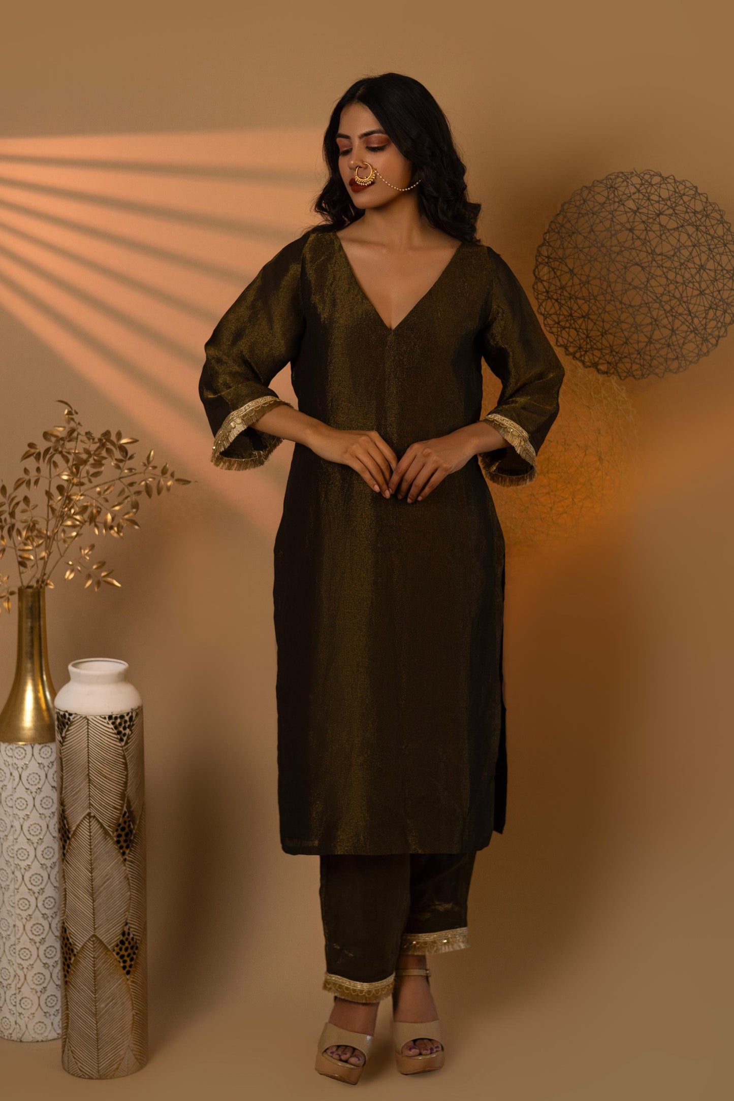 Majestic Black Vee Fit Cosmosilk Kurta Set