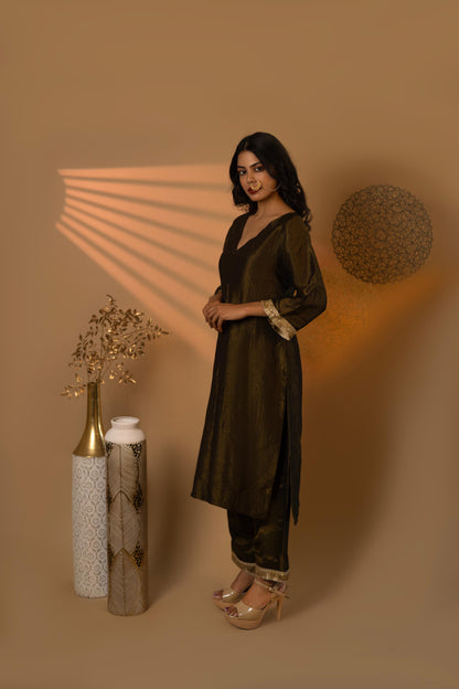 Majestic Black Vee Fit Cosmosilk Kurta Set