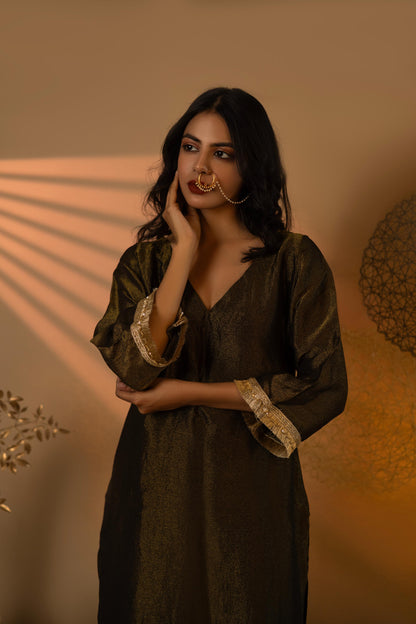 Majestic Black Vee Fit Cosmosilk Kurta Set