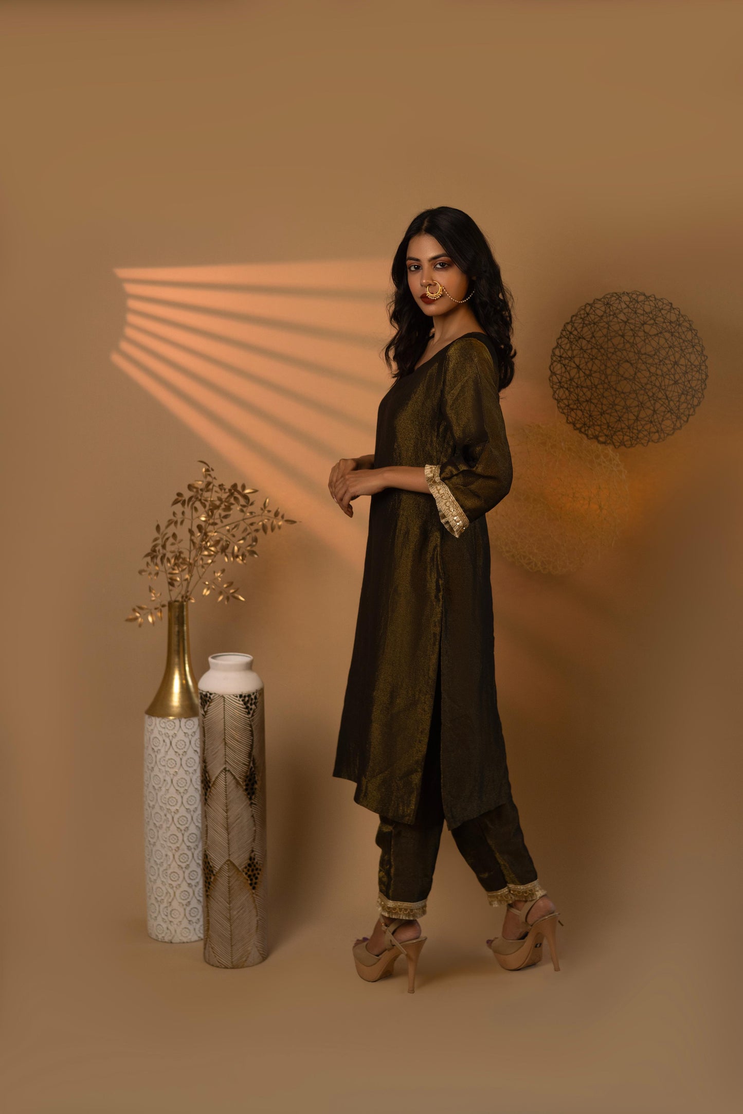 Majestic Black Vee Fit Cosmosilk Kurta Set