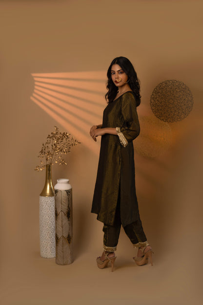 Majestic Black Vee Fit Cosmosilk Kurta Set