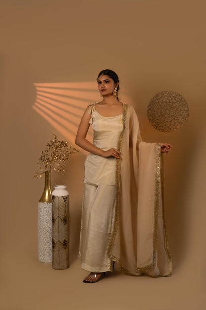 Beige Knotty Cosmosilk Co-ord Set