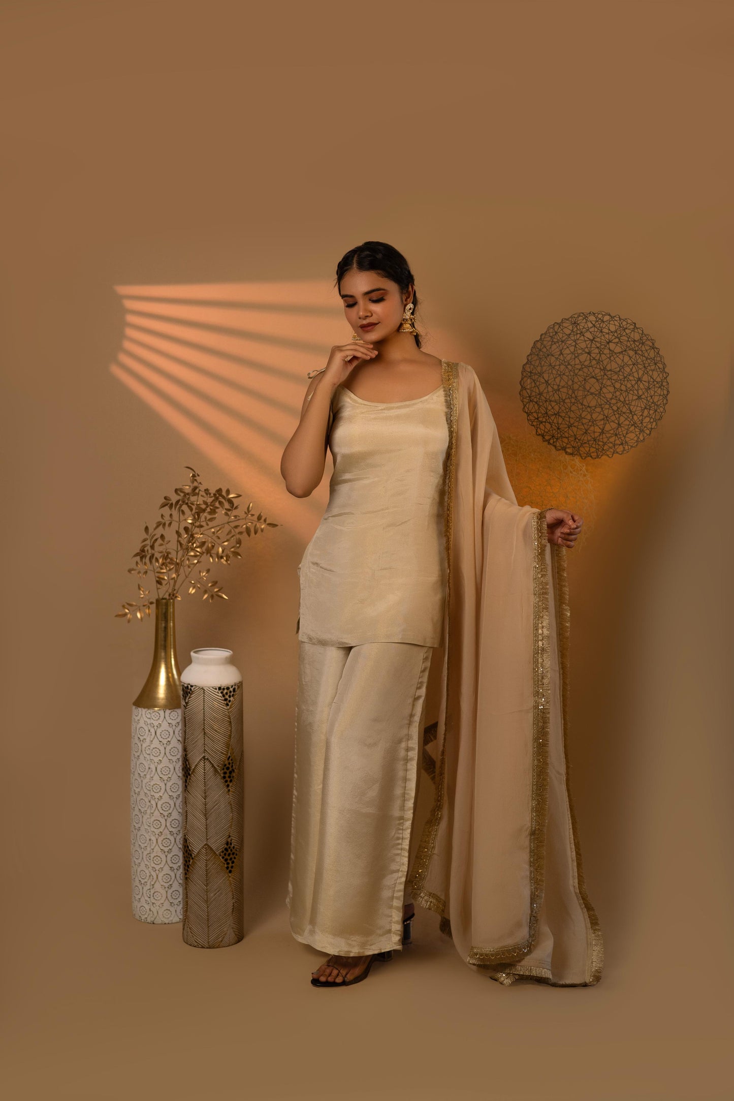 Beige Knotty Cosmosilk Co-ord Set