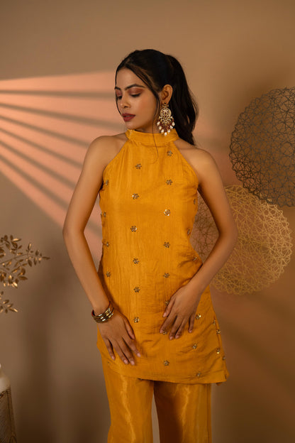Mustard Yellow Hand-embroidered Tilt Fit Co-Ord Set