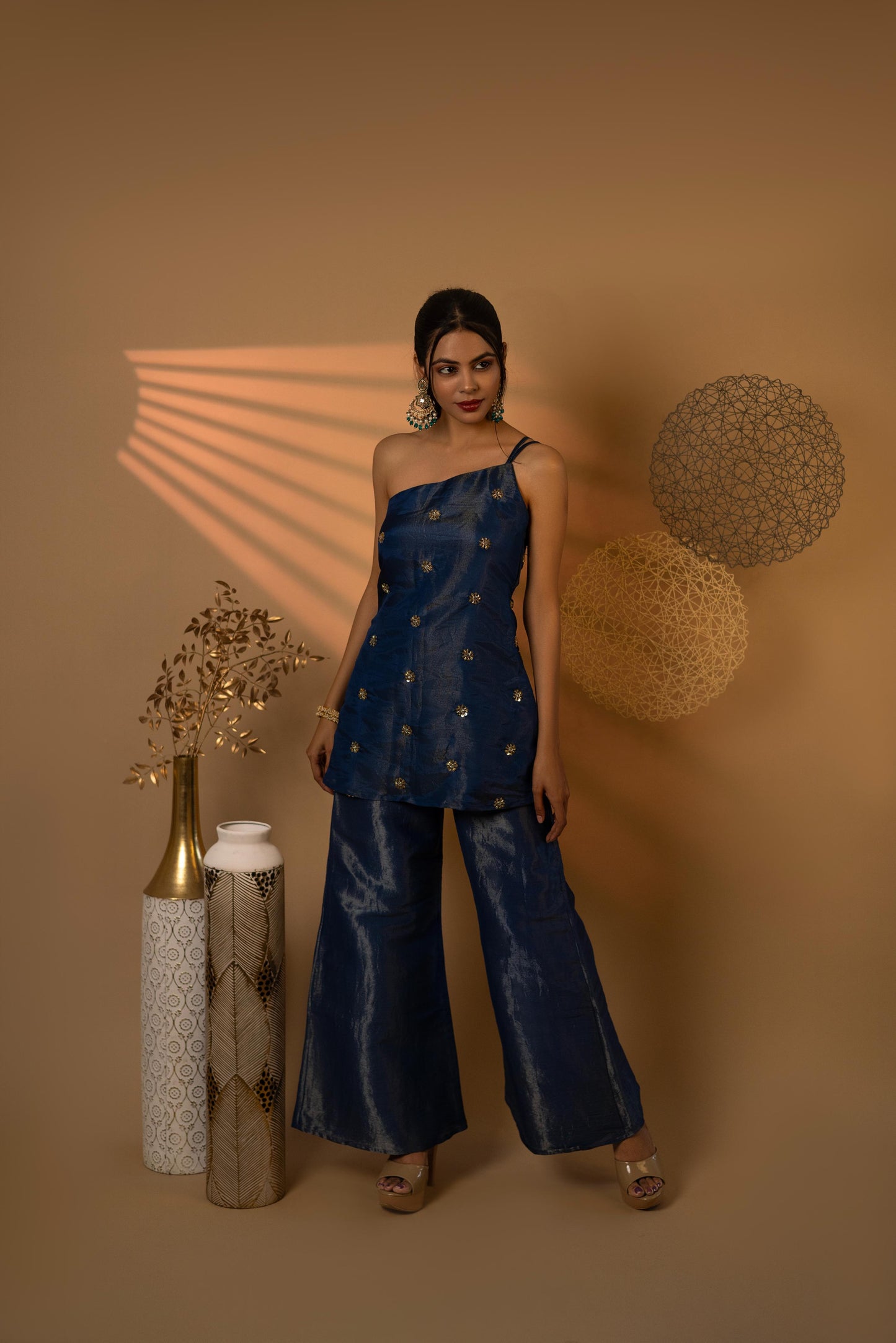 Blue Side Line Hand-embroidered Co-Ord Set