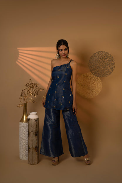 Blue Side Line Hand-embroidered Co-Ord Set