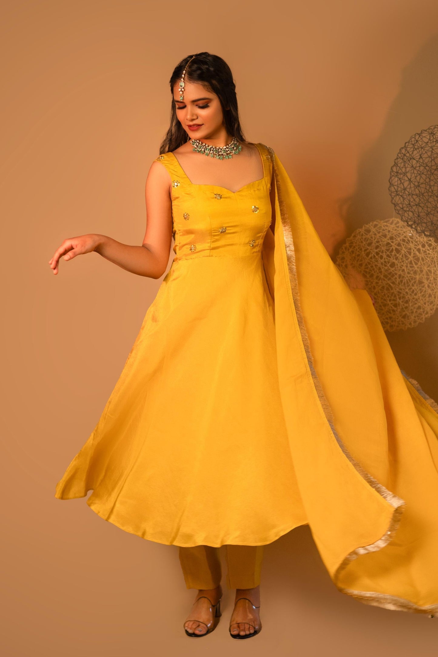Yellow Swirl Embroidered Kurta Set