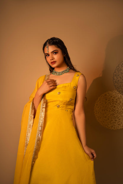 Yellow Swirl Embroidered Kurta Set