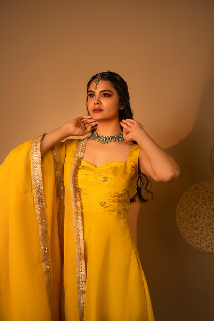 Yellow Swirl Embroidered Kurta Set