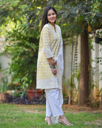 Yellow Chikankari Cotton Suit Set