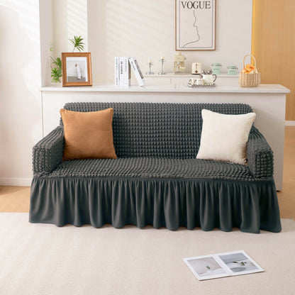 Stretchable Turkish Sofa Cover with Bubble Fabric & Frill