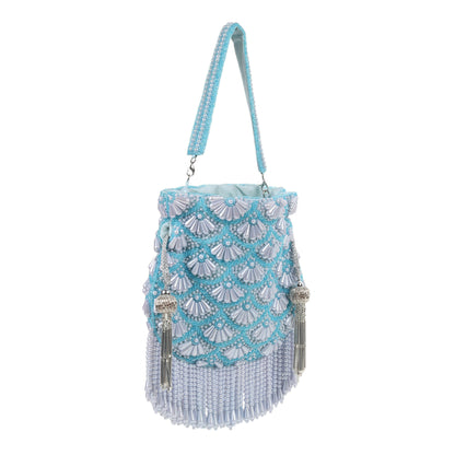 Serene Sky Pearl Blue Silk Potli Bag