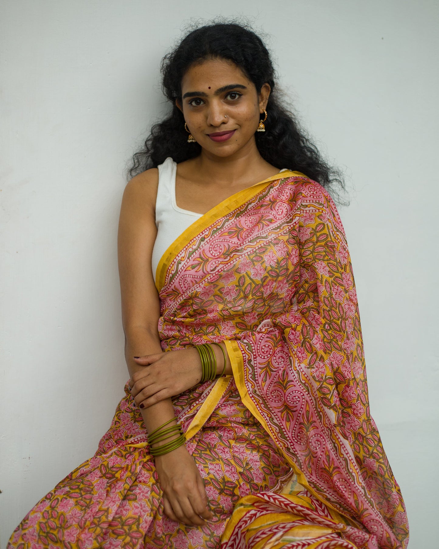 Pond of Daffodils - Hand Block Print Chanderi Silk Saree