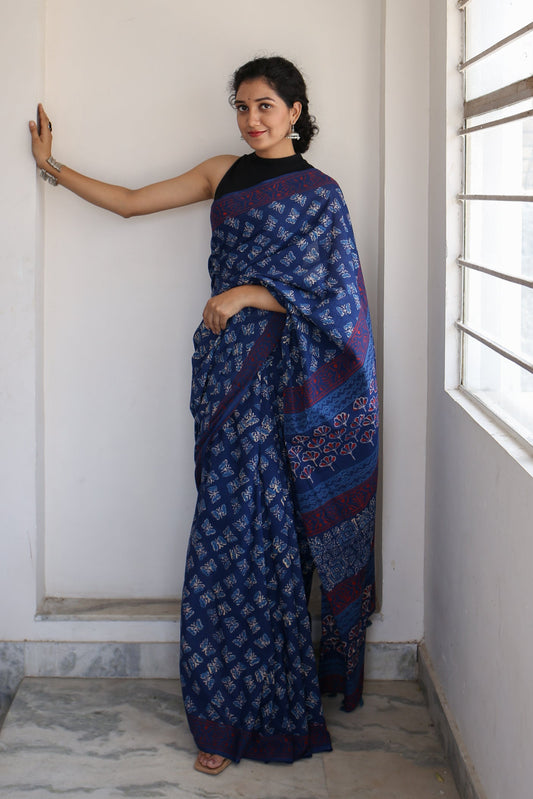 Butterflies Hand Block Print Saree