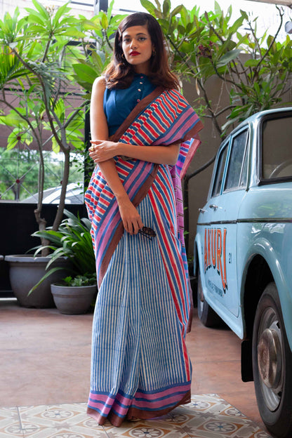 Zeenat Hand Block Print Mul Mul Cotton Saree